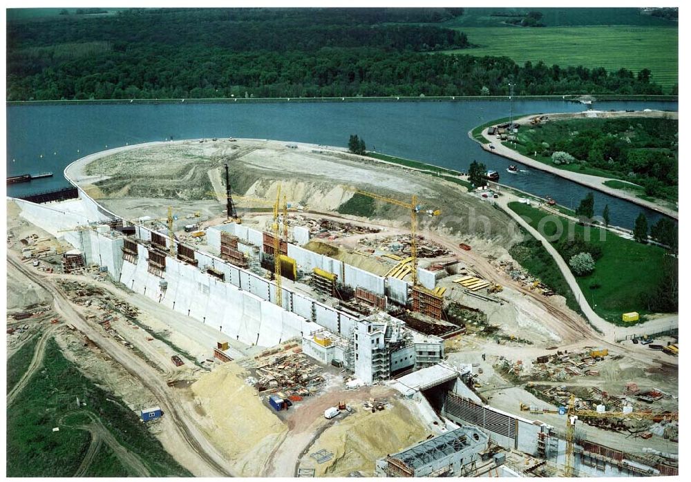 Rothensee from above - Bau der Schleuse Rothensee am Schiffshebewerk Rothensee am Wasserstraßenkreuz Magdeburg.