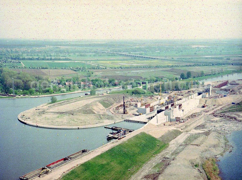 Rothensee from above - Bau der Schleuse Rothensee am Schiffshebewerk Rothensee am Wasserstraßenkreuz Magdeburg.