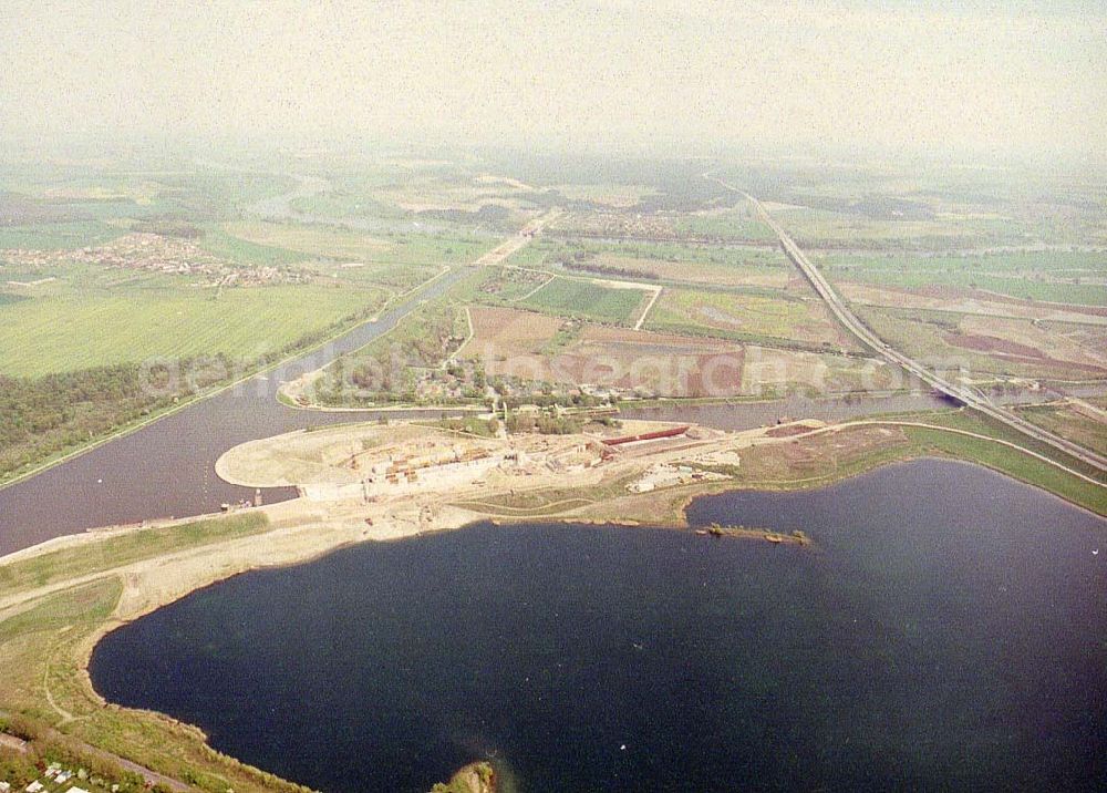 Aerial photograph Rothensee - Bau der Schleuse Rothensee am Schiffshebewerk Rothensee am Wasserstraßenkreuz Magdeburg.