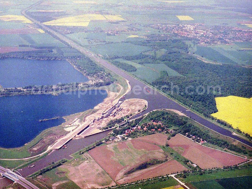 Rothensee from the bird's eye view: Bau der Schleuse Rothensee am Schiffshebewerk Rothensee am Wasserstraßenkreuz Magdeburg.