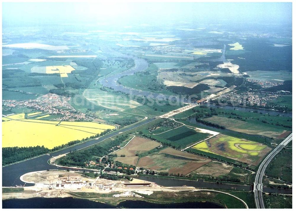 Aerial image Rothensee - Bau der Schleuse Rothensee am Schiffshebewerk Rothensee am Wasserstraßenkreuz Magdeburg.