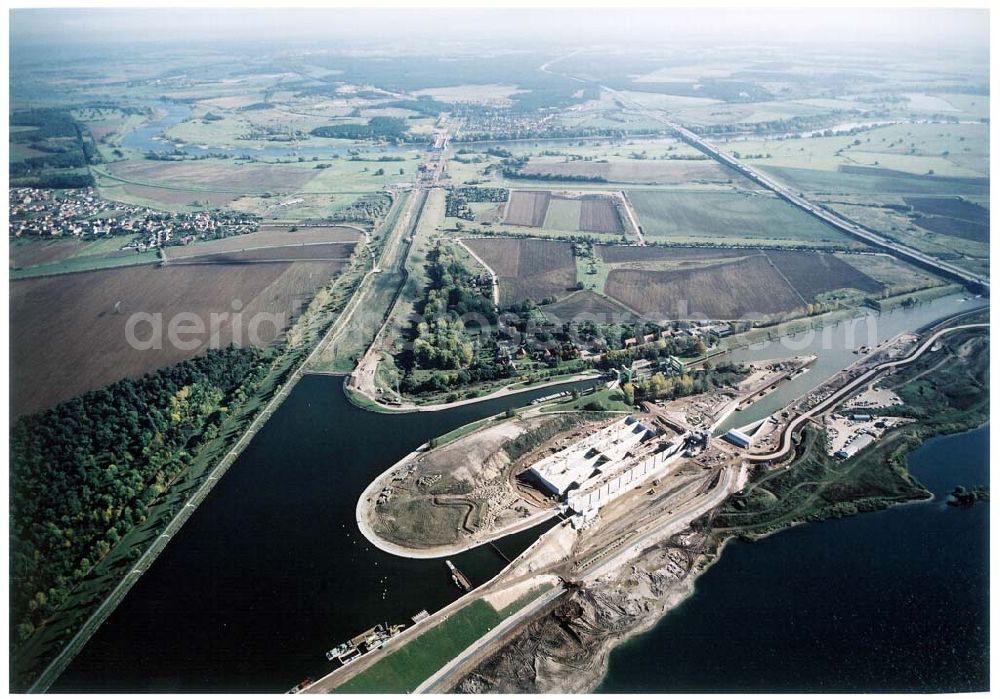 Rothensee from above - Bau der Schleuse Rothensee am Schiffshebewerk Rothensee am Wasserstraßenkreuz Magdeburg.