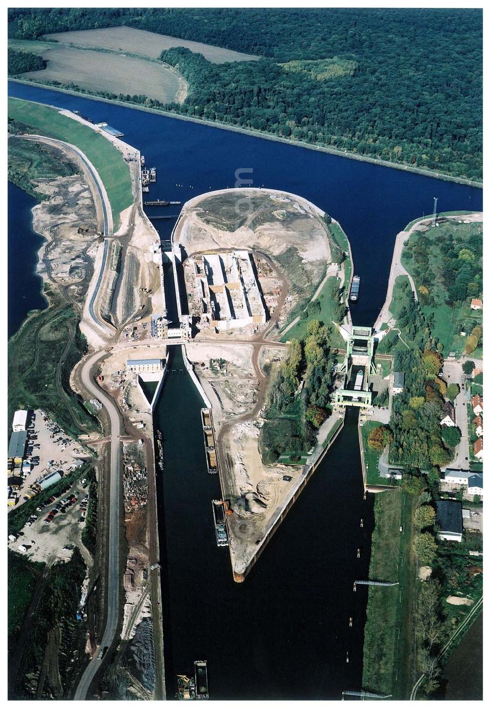 Aerial image Rothensee - Bau der Schleuse Rothensee am Schiffshebewerk Rothensee am Wasserstraßenkreuz Magdeburg.