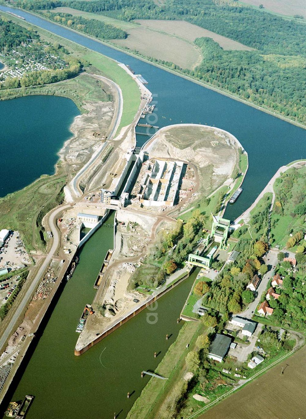 Aerial photograph Rothensee - Bau der Schleuse Rothensee am Schiffshebewerk Rothensee am Wasserstraßenkreuz Magdeburg.