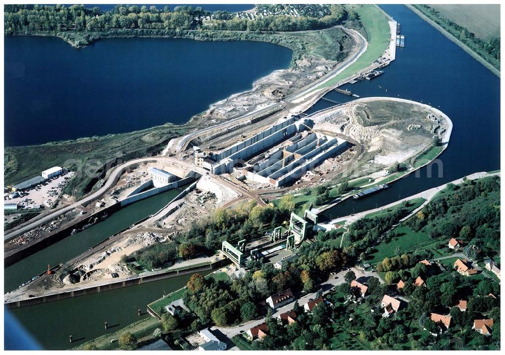 Rothensee from above - Bau der Schleuse Rothensee am Schiffshebewerk Rothensee am Wasserstraßenkreuz Magdeburg.