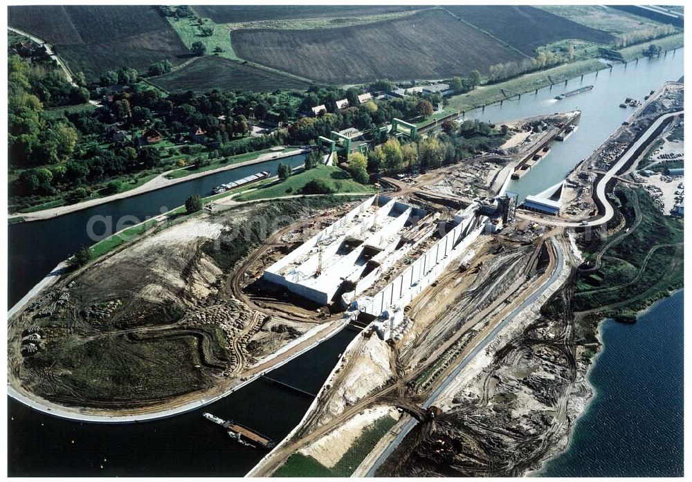 Rothensee from above - Bau der Schleuse Rothensee am Schiffshebewerk Rothensee am Wasserstraßenkreuz Magdeburg.