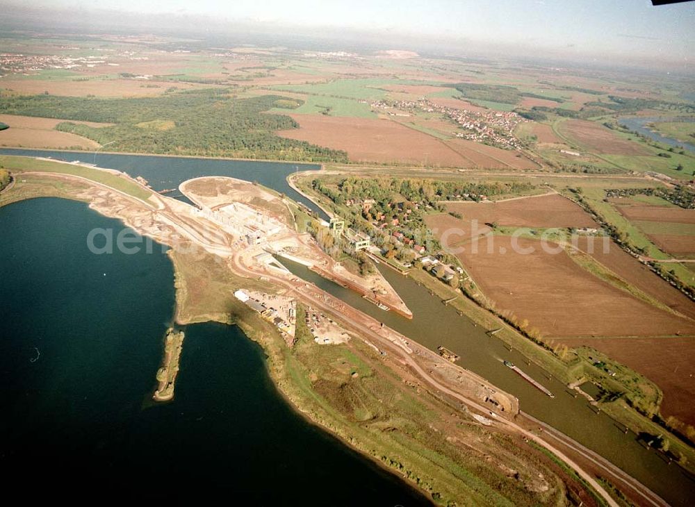 Rothensee from the bird's eye view: Bau der Schleuse Rothensee am Schiffshebewerk Rothensee am Wasserstraßenkreuz Magdeburg.