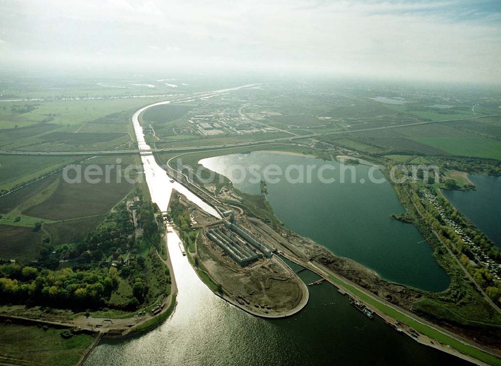 Aerial photograph Rothensee - Bau der Schleuse Rothensee am Schiffshebewerk Rothensee am Wasserstraßenkreuz Magdeburg.