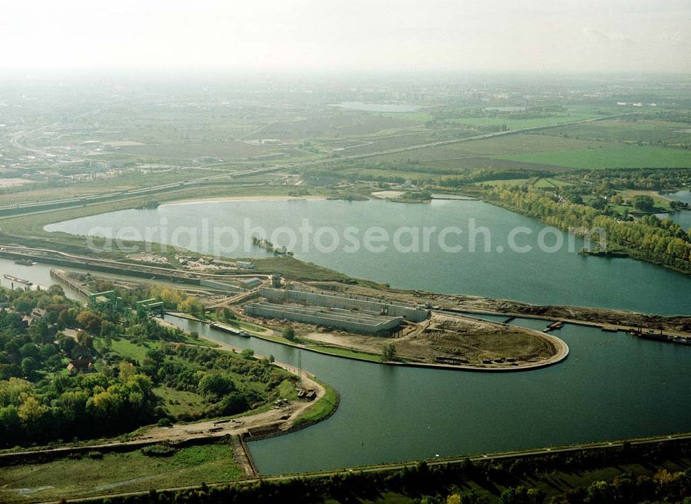 Rothensee from above - Bau der Schleuse Rothensee am Schiffshebewerk Rothensee am Wasserstraßenkreuz Magdeburg.