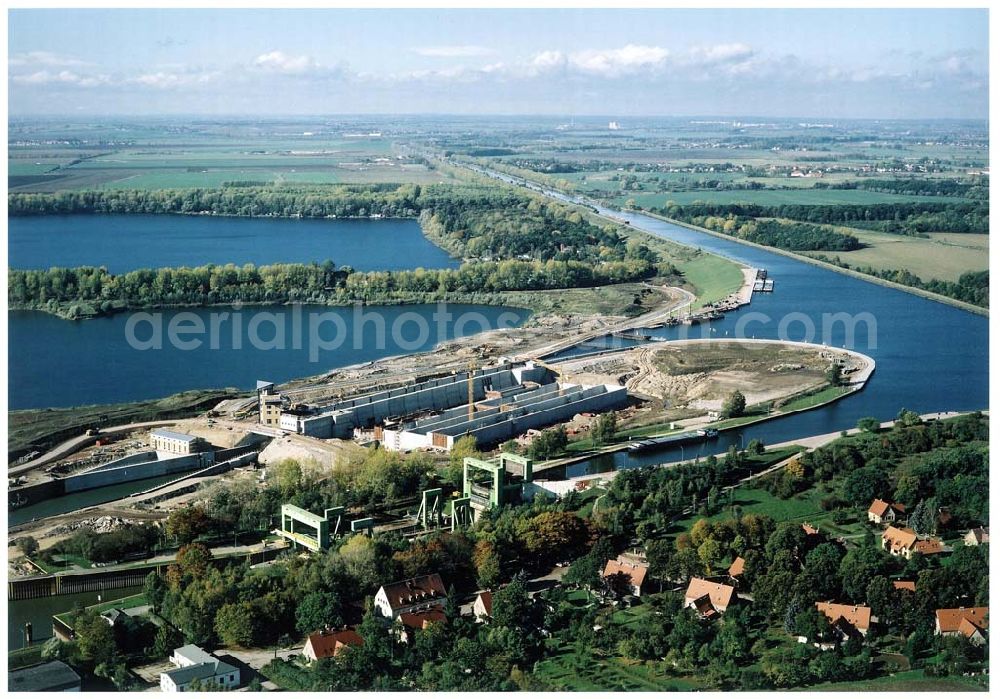 Aerial photograph Rothensee - Bau der Schleuse Rothensee am Schiffshebewerk Rothensee am Wasserstraßenkreuz Magdeburg.