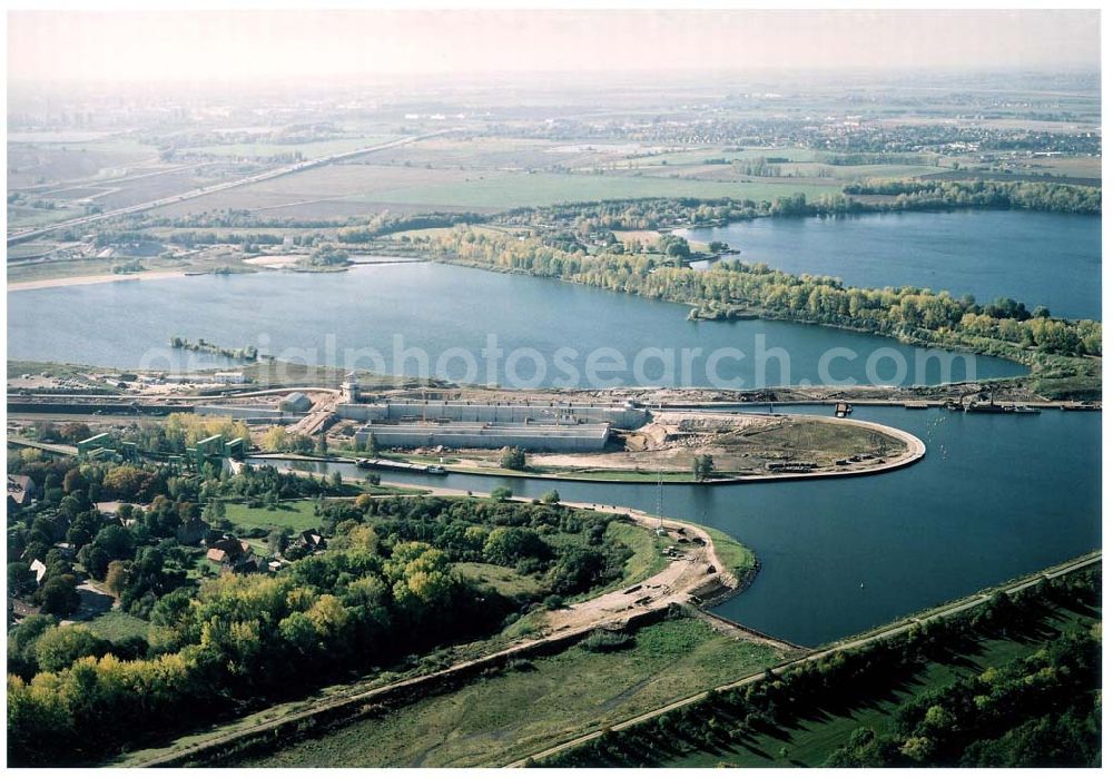 Rothensee from above - Bau der Schleuse Rothensee am Schiffshebewerk Rothensee am Wasserstraßenkreuz Magdeburg.