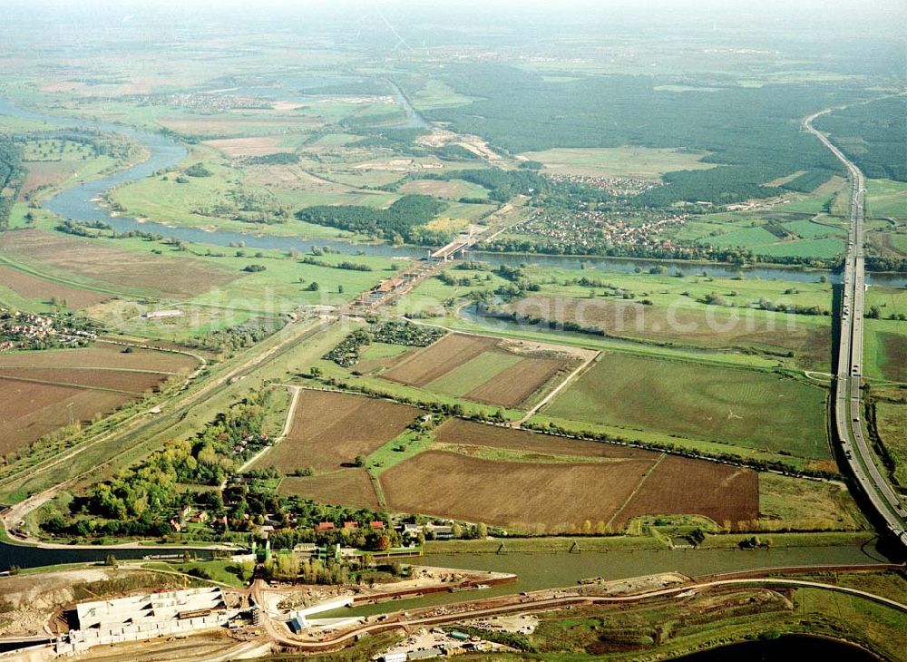 Aerial image Rothensee - Bau der Schleuse Rothensee am Schiffshebewerk Rothensee am Wasserstraßenkreuz Magdeburg.