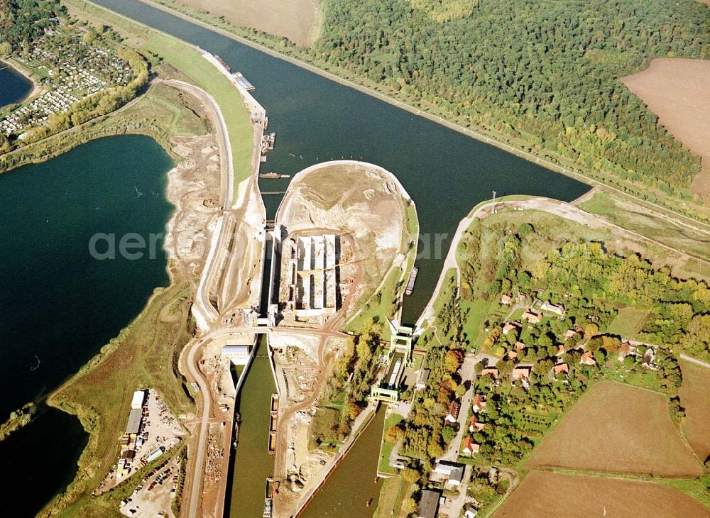 Rothensee from above - Bau der Schleuse Rothensee am Schiffshebewerk Rothensee am Wasserstraßenkreuz Magdeburg.