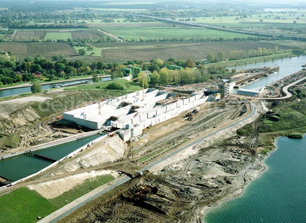 Aerial image Rothensee - Bau der Schleuse Rothensee am Schiffshebewerk Rothensee am Wasserstraßenkreuz Magdeburg.