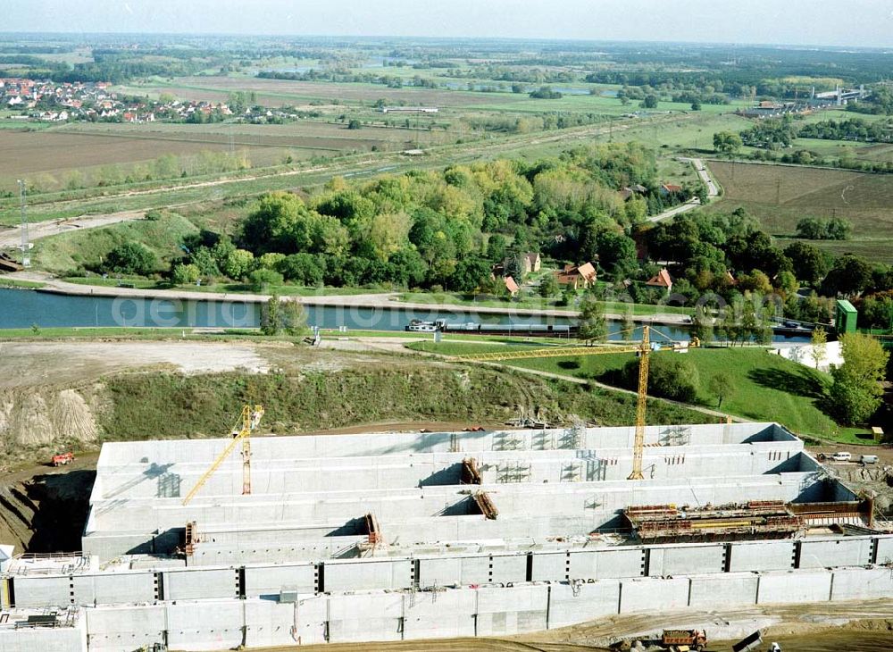 Aerial photograph Rothensee - Bau der Schleuse Rothensee am Schiffshebewerk Rothensee am Wasserstraßenkreuz Magdeburg.