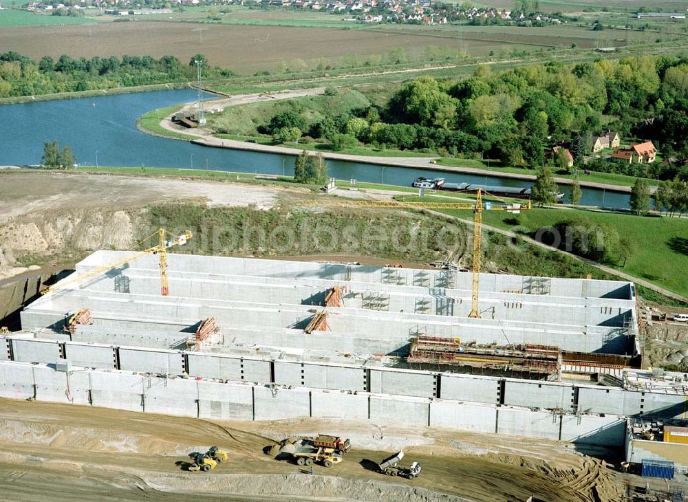 Rothensee from above - Bau der Schleuse Rothensee am Schiffshebewerk Rothensee am Wasserstraßenkreuz Magdeburg.