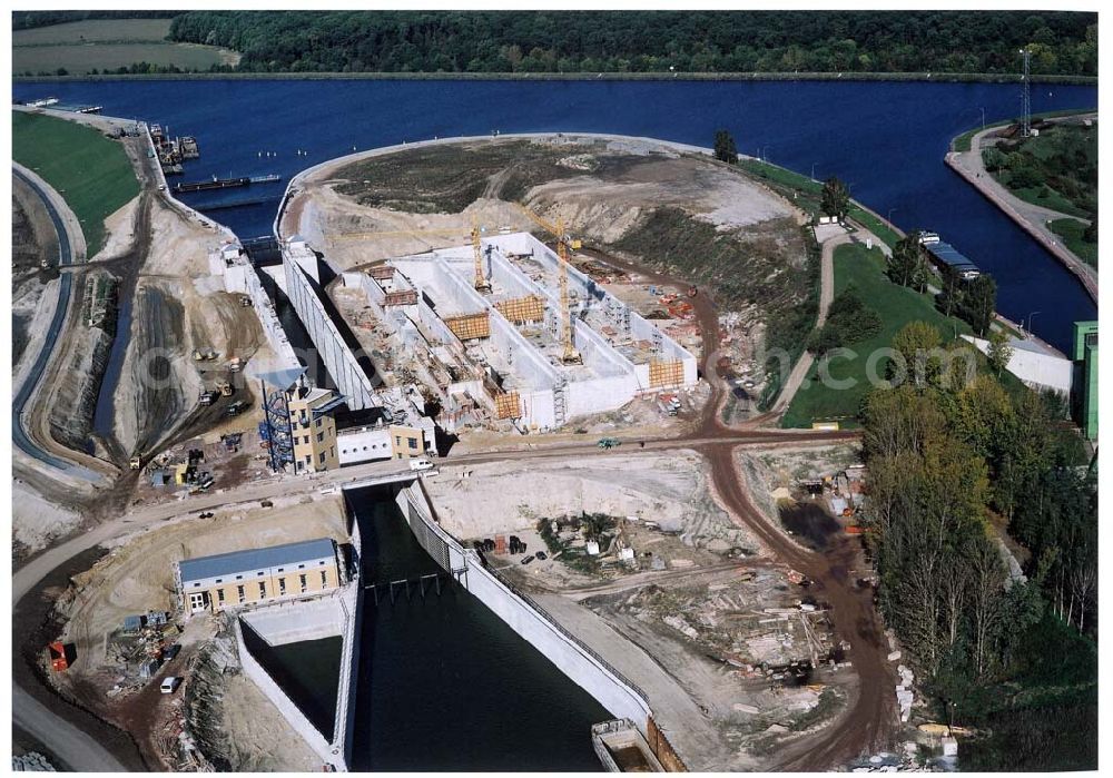 Aerial image Rothensee - Bau der Schleuse Rothensee am Schiffshebewerk Rothensee am Wasserstraßenkreuz Magdeburg.