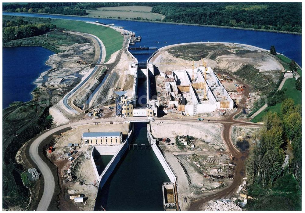 Aerial photograph Rothensee - Bau der Schleuse Rothensee am Schiffshebewerk Rothensee am Wasserstraßenkreuz Magdeburg.