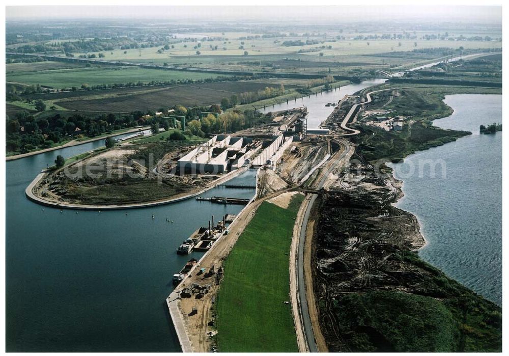 Rothensee from above - Bau der Schleuse Rothensee am Schiffshebewerk Rothensee am Wasserstraßenkreuz Magdeburg.