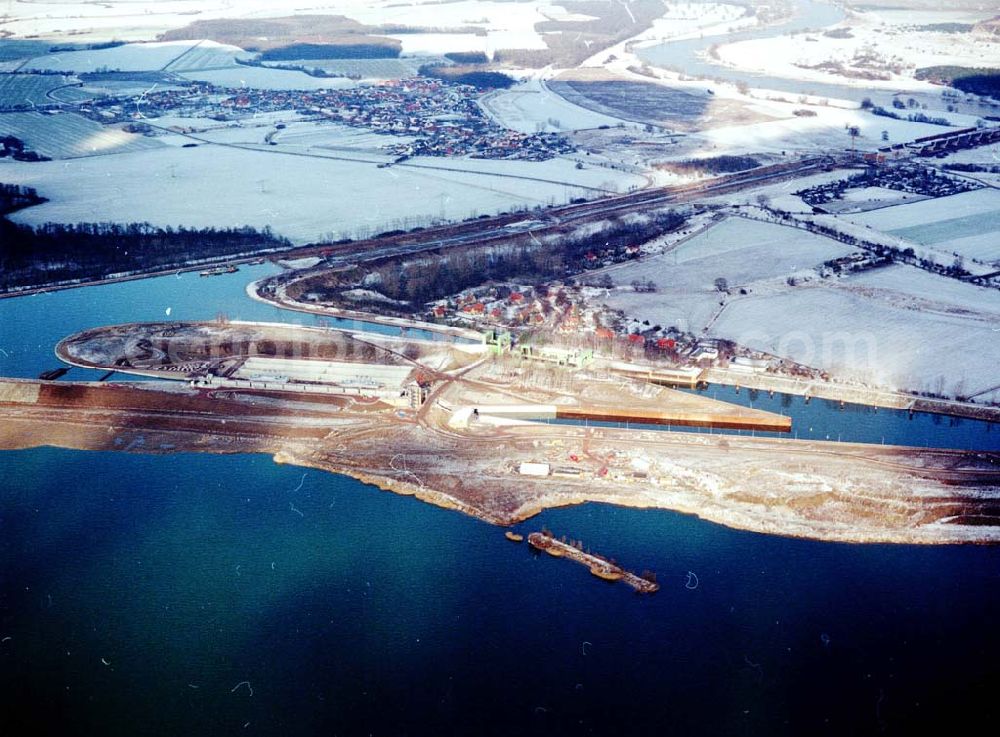 Aerial image Rothensee - Bau der Schleuse Rothensee am Schiffshebewerk Rotrhensee am Wasserstraßenkreuz Magdeburg.