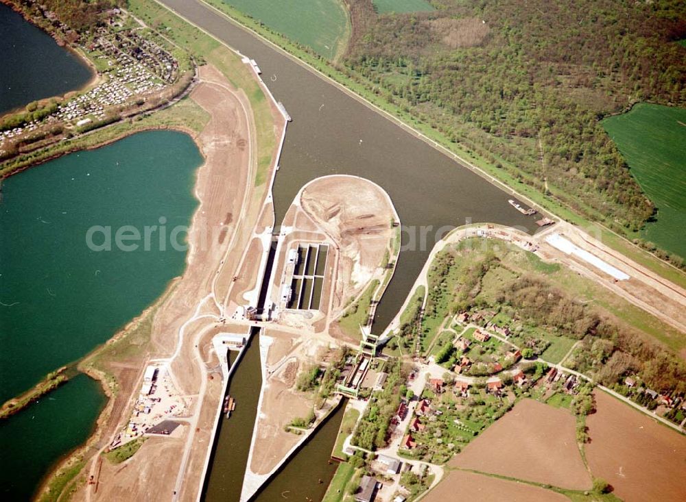 Aerial image Rothensee - Bau der Schleuse Rothensee am Schiffshebewerk Rotrhensee am Wasserstraßenkreuz Magdeburg.