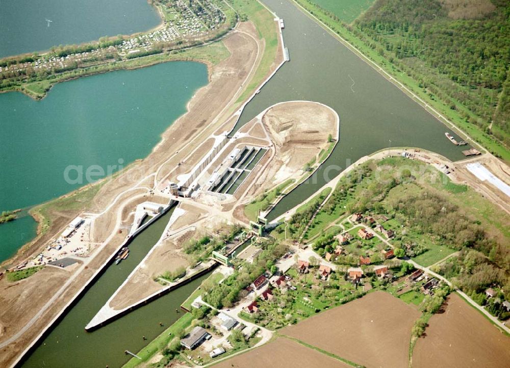 Rothensee from above - Bau der Schleuse Rothensee am Schiffshebewerk Rotrhensee am Wasserstraßenkreuz Magdeburg.