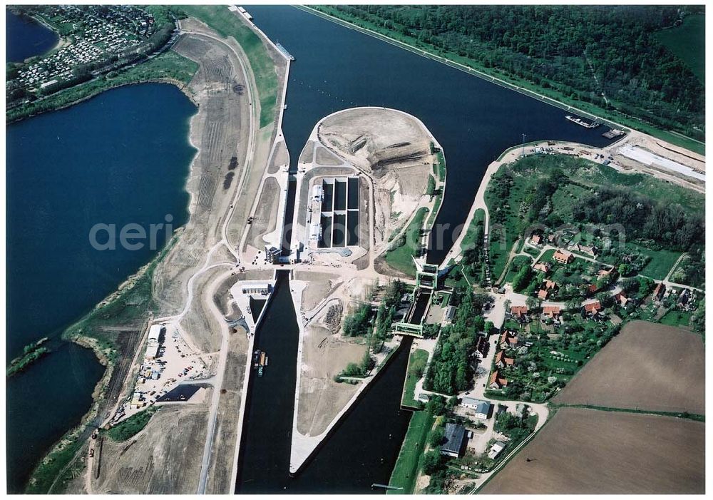 Rothensee from the bird's eye view: Bau der Schleuse Rothensee am Schiffshebewerk Rotrhensee am Wasserstraßenkreuz Magdeburg.