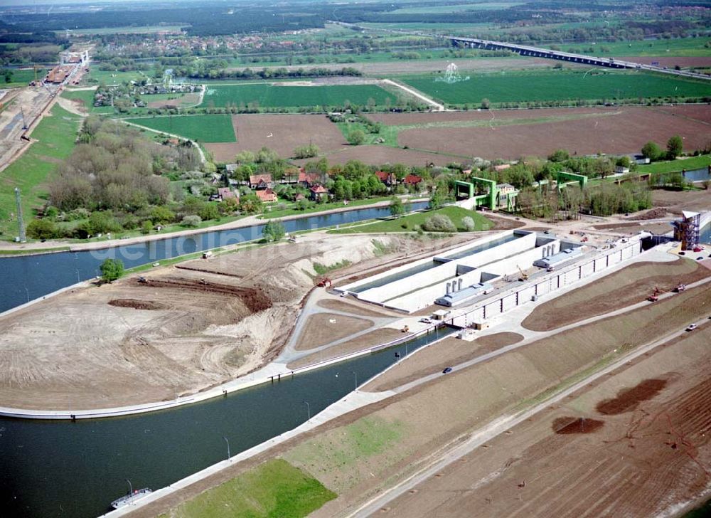 Rothensee from above - Bau der Schleuse Rothensee am Schiffshebewerk Rotrhensee am Wasserstraßenkreuz Magdeburg.