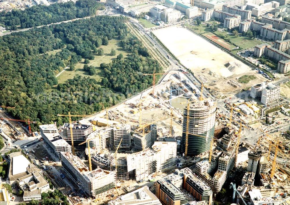 Aerial photograph Berlin-Tiergarten - Bau des Sony-Centers am Potsdamer Platz.