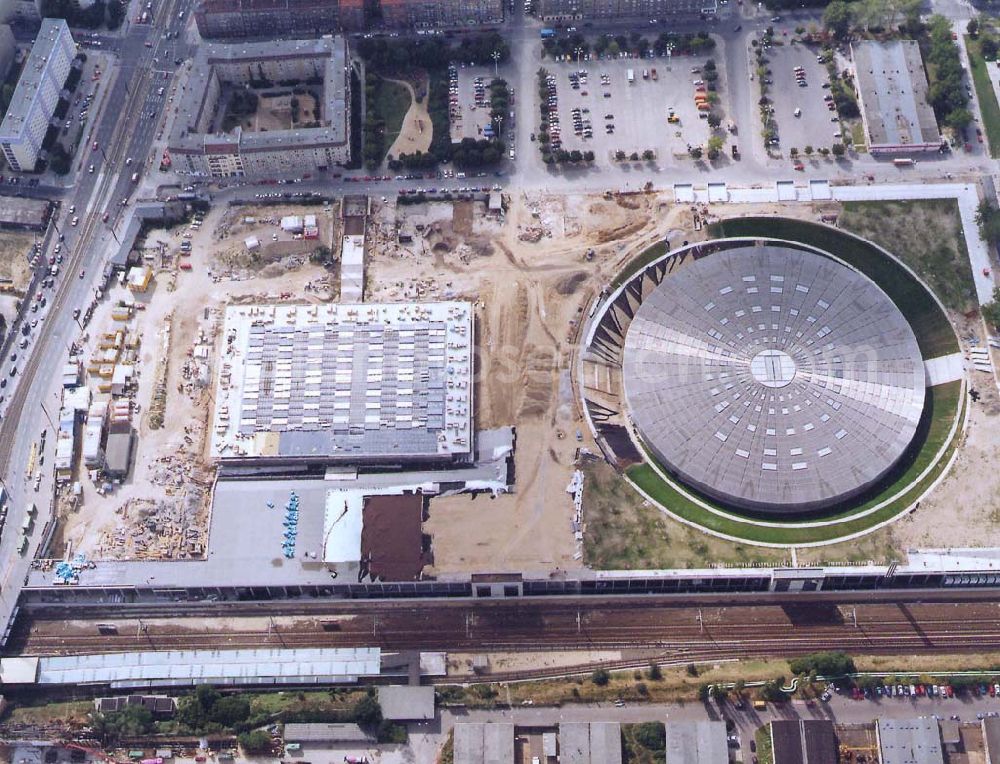 Berlin-Friedrichshain from above - Bau des Sportkomplexes an der Landsberger Allee durch die OSB-Sportstättenbau GmbH