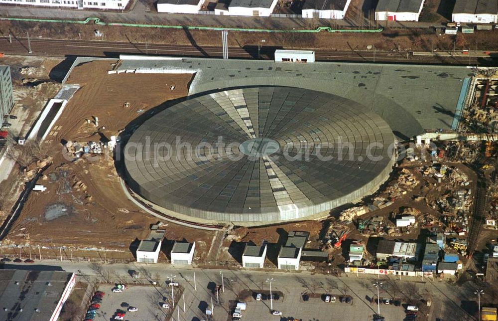 Aerial photograph Berlin - Friedrichshain - Bau des Sportkomplexes an der Landsberger Allee im Stadtbezirk Berlin-Friedrichshain durch die OSB-Sportstätten GmbH