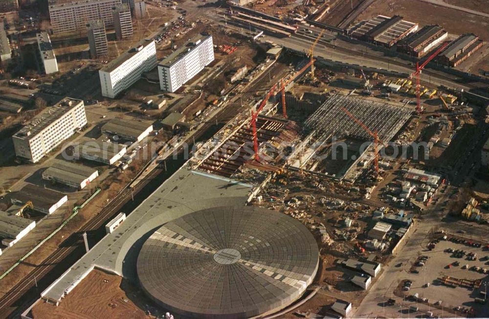 Aerial image Berlin - Friedrichshain - Bau des Sportkomplexes an der Landsberger Allee im Stadtbezirk Berlin-Friedrichshain durch die OSB-Sportstätten GmbH