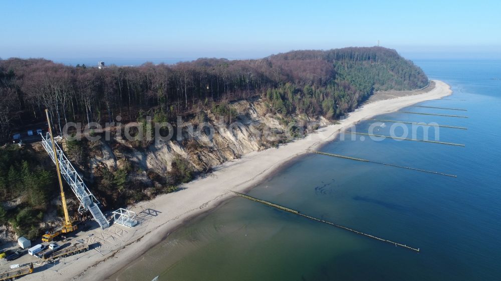 Koserow from the bird's eye view: Coastline at the rocky cliffs of on the Baltic Sea in Koserow in the state Mecklenburg - Western Pomerania, Germany