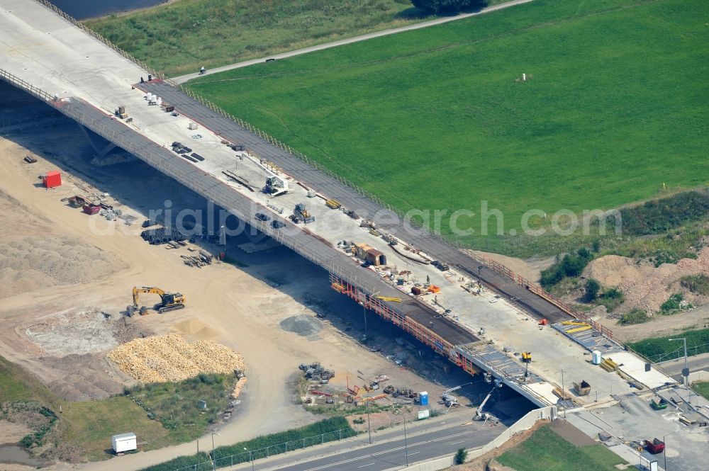 Dresden from above - View the construction site of Waldschlösschen bridge over the Elbe in Dresden / Saxony