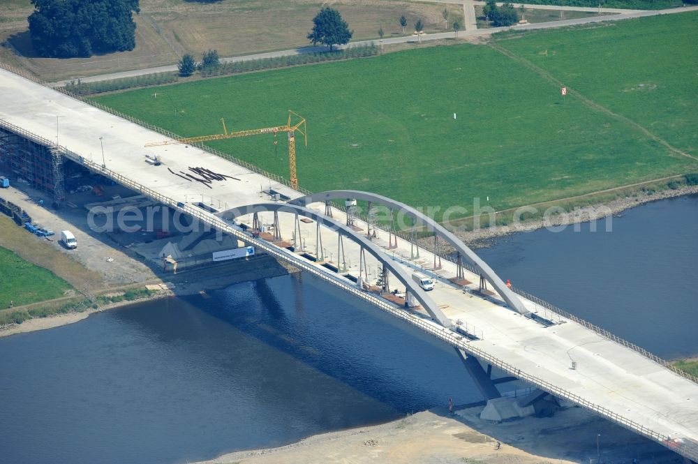 Aerial image Dresden - View the construction site of Waldschlösschen bridge over the Elbe in Dresden / Saxony