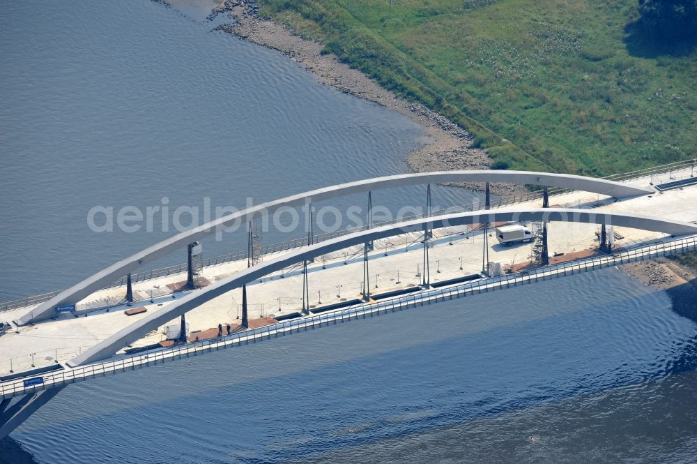 Dresden from the bird's eye view: View the construction site of Waldschlösschen bridge over the Elbe in Dresden / Saxony