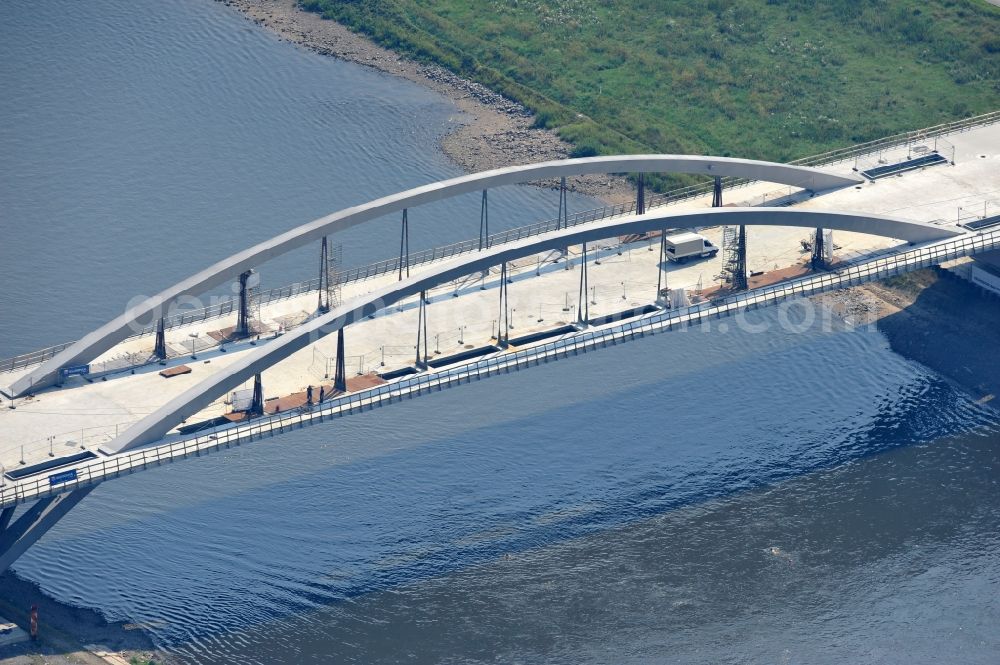 Aerial image Dresden - View the construction site of Waldschlösschen bridge over the Elbe in Dresden / Saxony