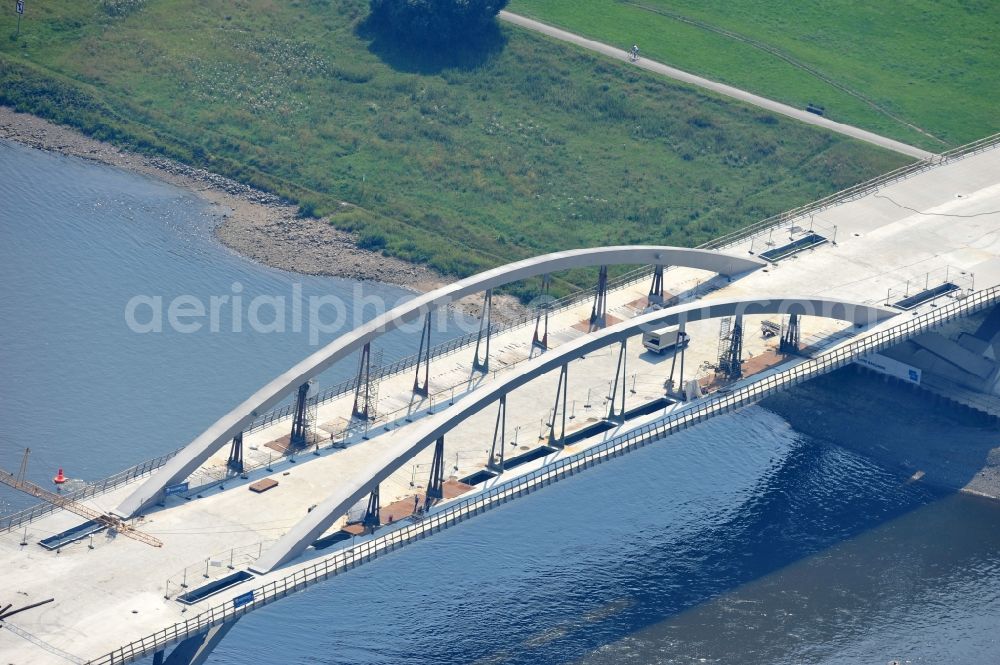 Aerial photograph Dresden - View the construction site of Waldschlösschen bridge over the Elbe in Dresden / Saxony