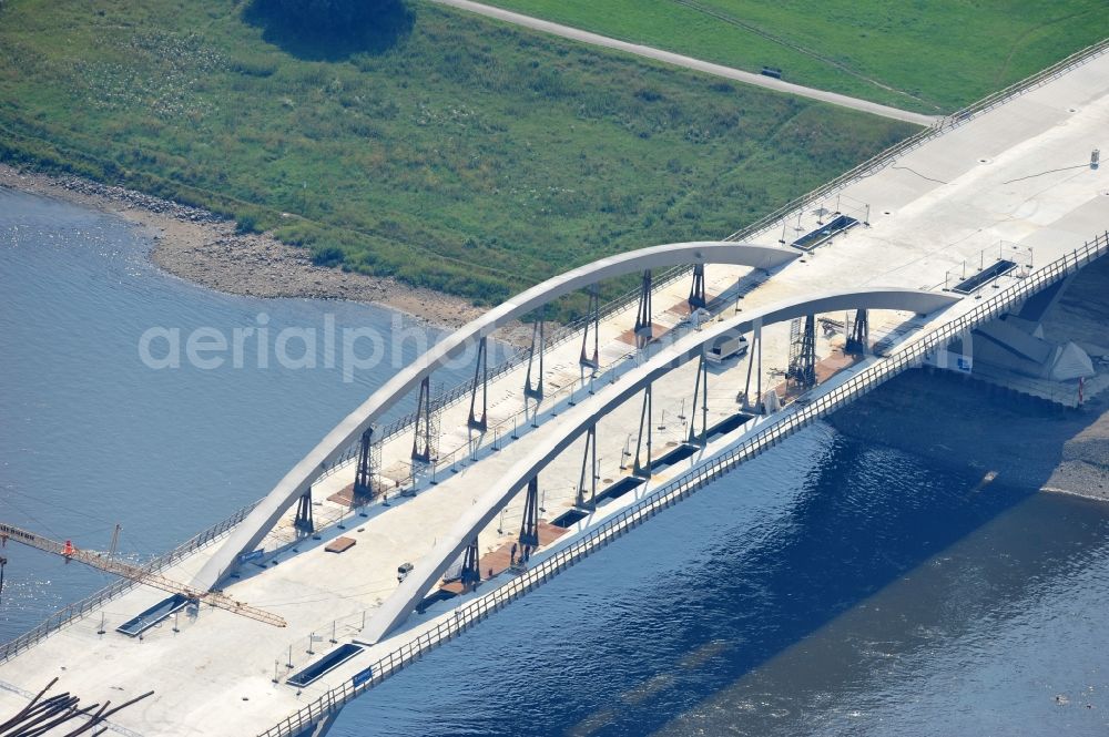 Dresden from above - View the construction site of Waldschlösschen bridge over the Elbe in Dresden / Saxony