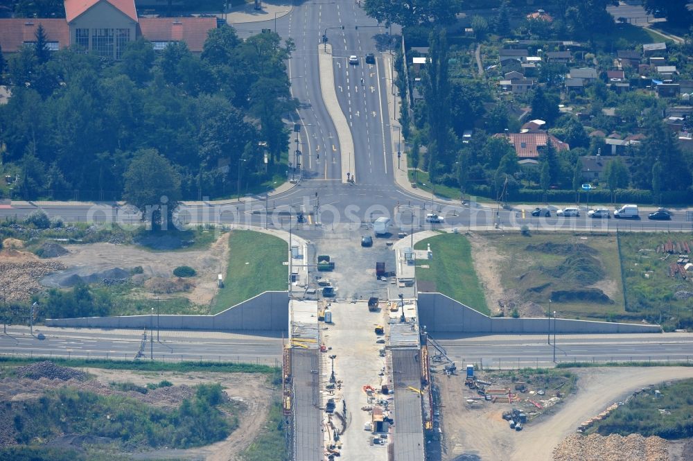 Aerial photograph Dresden - View the construction site of Waldschlösschen bridge over the Elbe in Dresden / Saxony