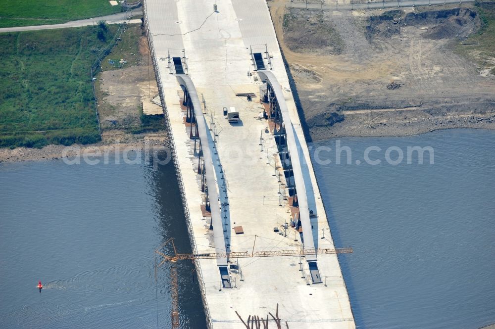 Dresden from above - View the construction site of Waldschlösschen bridge over the Elbe in Dresden / Saxony