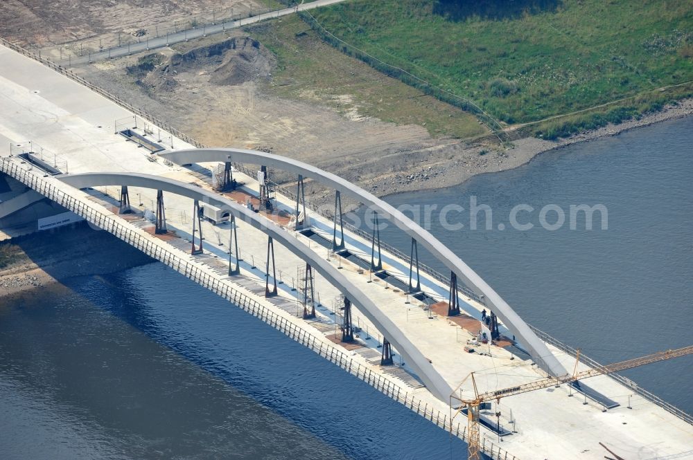 Dresden from the bird's eye view: View the construction site of Waldschlösschen bridge over the Elbe in Dresden / Saxony