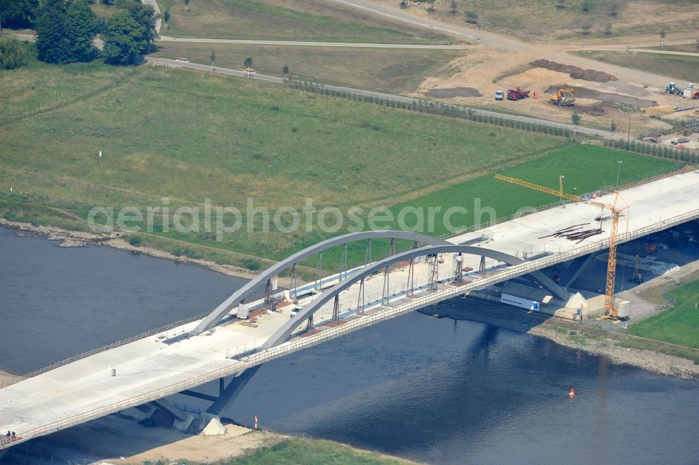 Aerial image Dresden - View the construction site of Waldschlösschen bridge over the Elbe in Dresden / Saxony