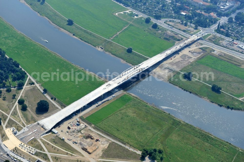 Aerial image Dresden - View the construction site of Waldschlösschen bridge over the Elbe in Dresden / Saxony