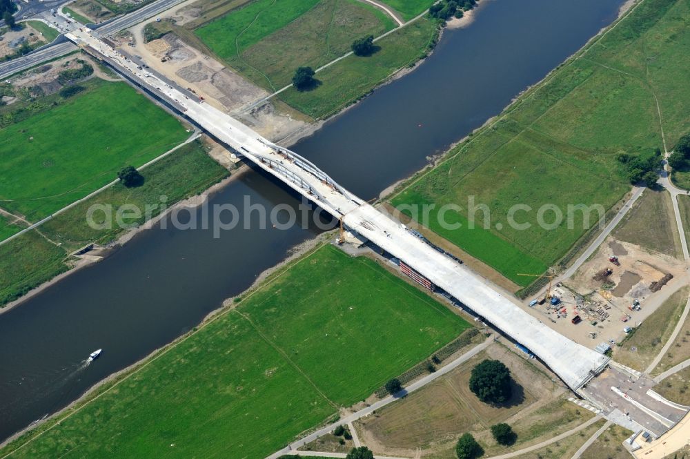 Aerial image Dresden - View the construction site of Waldschlösschen bridge over the Elbe in Dresden / Saxony