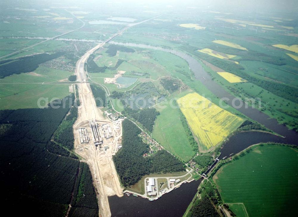 Hohenwarthe from above - Bau des Wasserstraßenkreuz Magdeburg.