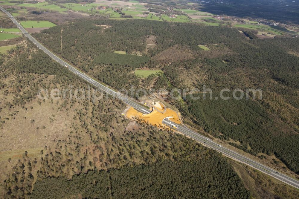 Dorsten from above - Construction of the deer crossing bridge / wildlife bridge over the motorway A31 motorway near Dorsten in North Rhine-Westphalia