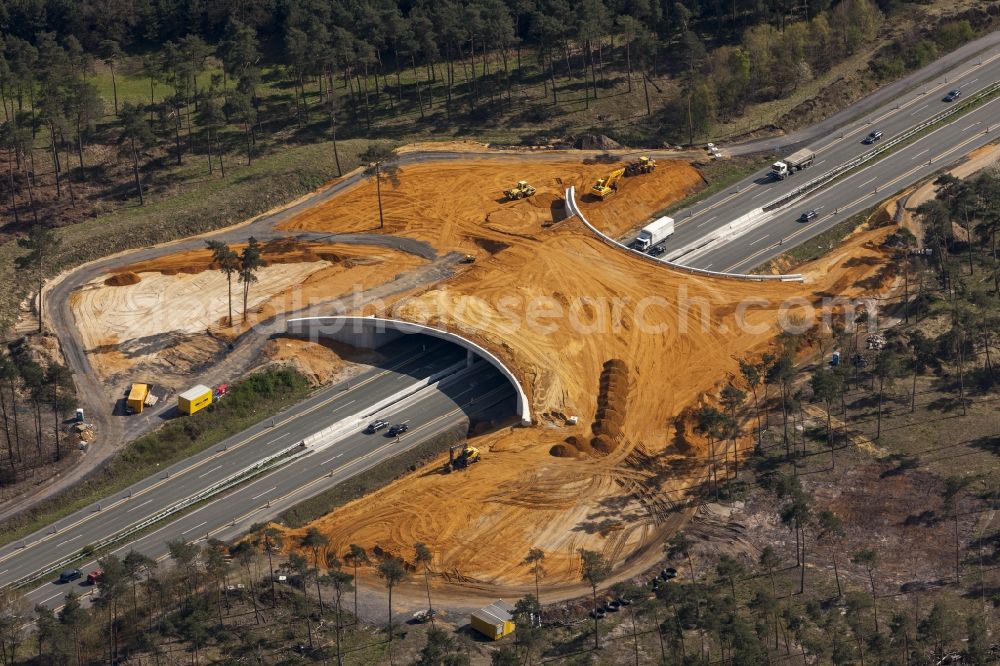 Dorsten from the bird's eye view: Construction of the deer crossing bridge / wildlife bridge over the motorway A31 motorway near Dorsten in North Rhine-Westphalia