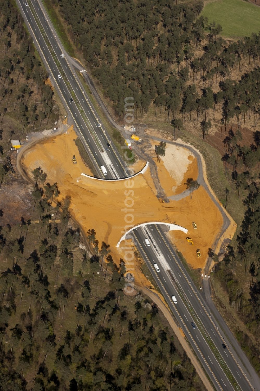 Aerial image Dorsten - Construction of the deer crossing bridge / wildlife bridge over the motorway A31 motorway near Dorsten in North Rhine-Westphalia