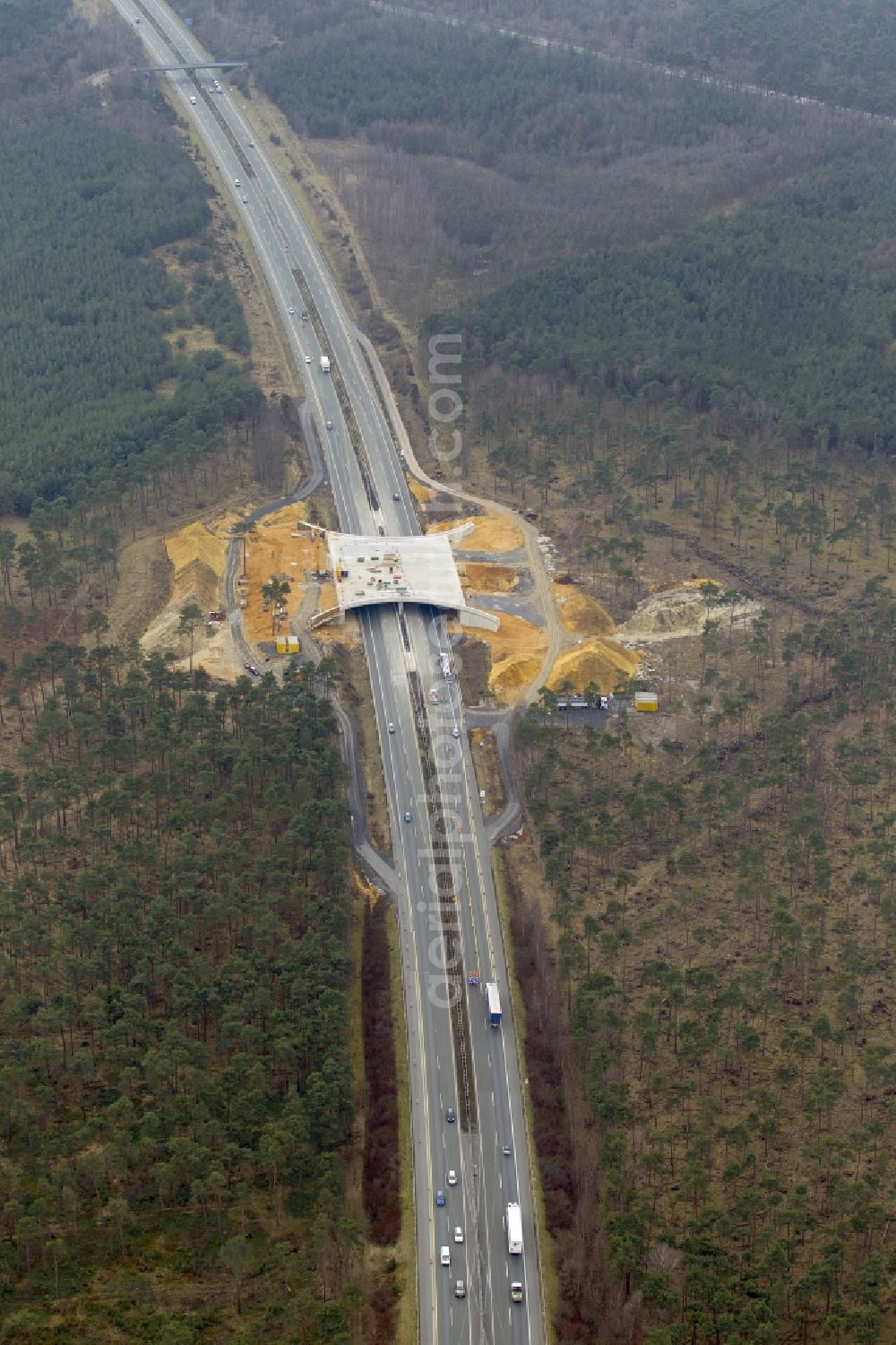 Dorsten from the bird's eye view: Construction of the deer crossing bridge / wildlife bridge over the motorway A31 motorway near Dorsten in North Rhine-Westphalia